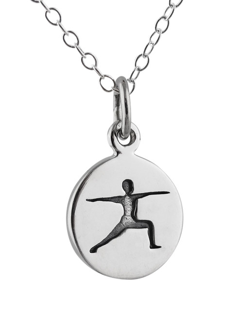 Tiny Yoga Warrior Pose Charm Necklace - 925 Sterling Silver