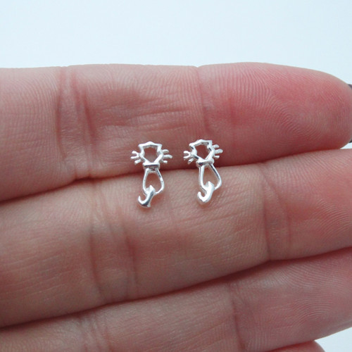 Tiny Cat Earrings - 925 Sterling Silver