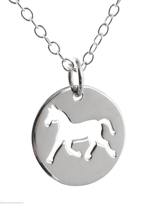 Sterling Silver Round Horse Cutout Charm Pendant Necklace Sterling Silver Round Horse Cutout Charm Pendant Necklace