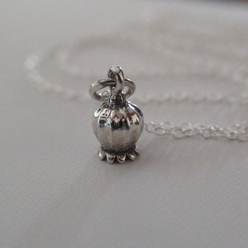 Tiny Poppy Pod Flower Necklace - Sterling Silver