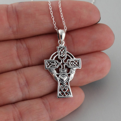 Diamond Peridot Gold Silver Claddagh Celtic Cross Necklace