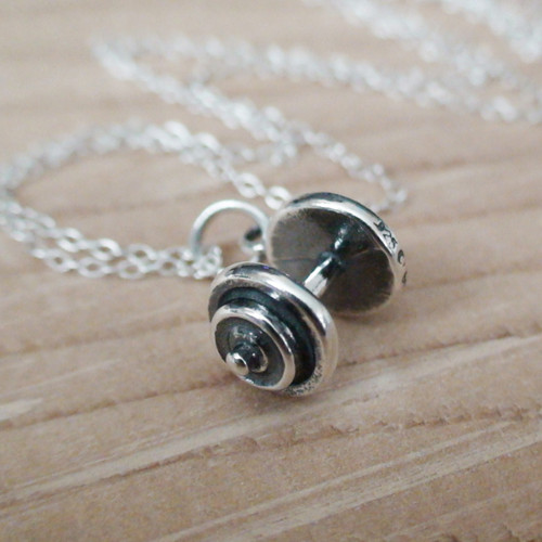 Sterling Silver Dumbbell Charm Necklace Sterling Silver Dumbbell Charm Necklace