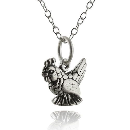 Tiny Chicken Charm Necklace - 925 Sterling Silver Tiny Chicken Charm Necklace - 925 Sterling Silver