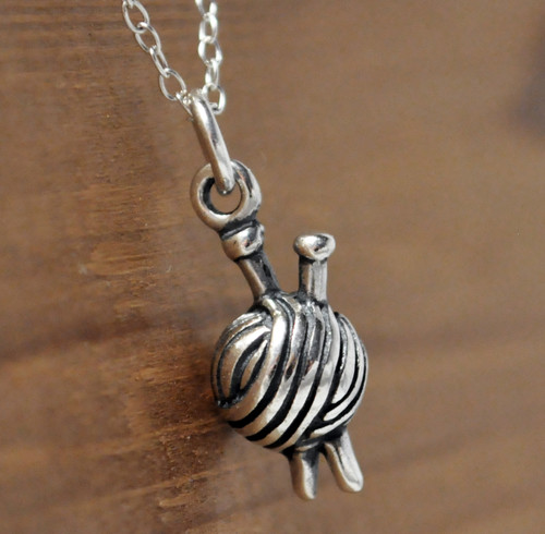 Knitting Charm Necklace - 925 Sterling Silver