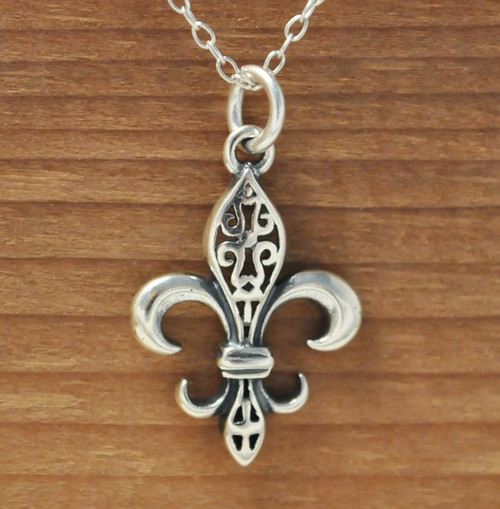Fancy FLEUR DE LIS - Sterling Silver Charm Necklace