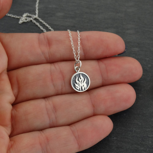 Tiny FIRE Elements Charm Necklace - 925 Sterling Silver