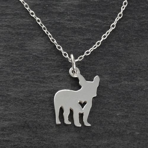 French Bulldog Necklace - 925 Sterling Silver - Cutout Heart French Bulldog Necklace - 925 Sterling Silver - Cutout Heart