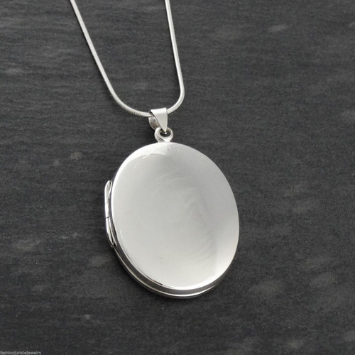 Oval Locket Necklace - Sterling Silver with Snake Chain Oval Locket Necklace - Sterling Silver with Snake Chain