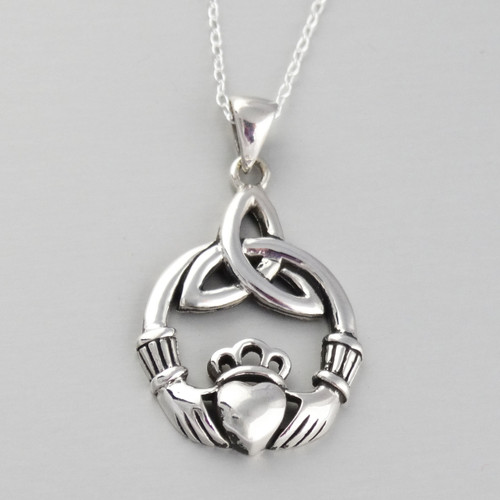 Trinity Claddagh Pendant Necklace - 925 Sterling Silver