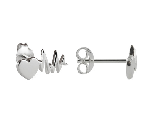 Heartbeat Stud Ear Climber Earrings - 925 Sterling Silver