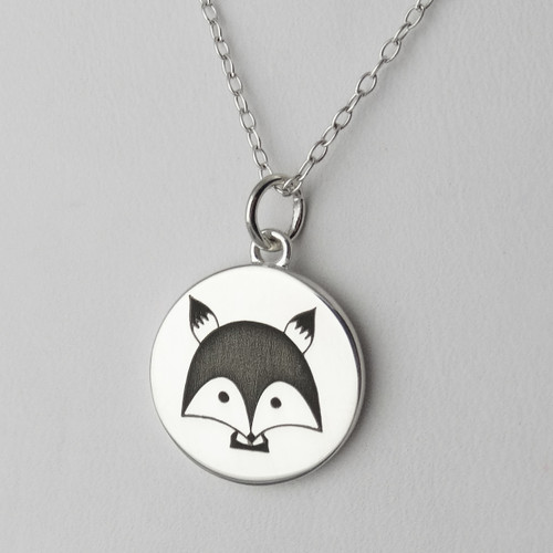 Engraved Fox Pendant Necklace - Sterling Silver Engraved Fox Pendant Necklace - Sterling Silver