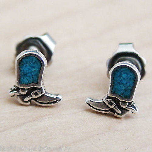 Cowboy Boot Turquoise Earrings - 925 Sterling Silver
