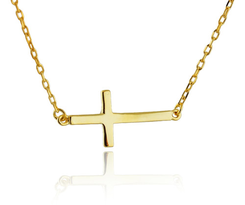 Sideways Cross Necklace - Yellow Gold Plated Sterling Silver 19" chain Sideways Cross Necklace - Yellow Gold Plated Sterling Silver 19" chain