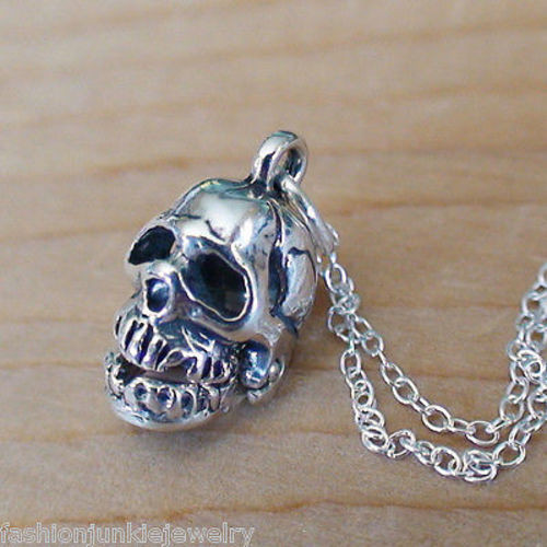 Skull Necklace - 925 Sterling Silver, Movable Jaw