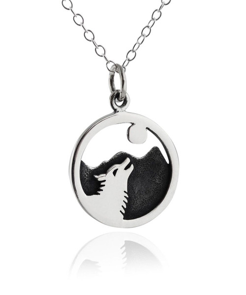 Wolf Howling at the Moon Necklace - 925 Sterling Silver Wolf Howling at the Moon Necklace - 925 Sterling Silver