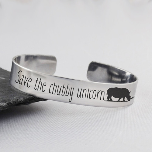 Save the Chubby Unicorn Rhino  Adjustable Cuff Bracelet - Stainless Steel