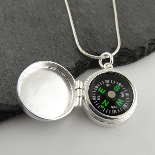 Real Working Compass Locket Necklace - 925 Sterling Silver Real Working Compass Locket Necklace - 925 Sterling Silver