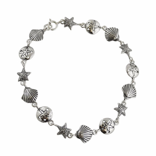 Ocean Creatures Charm Bracelet - Sterling Silver Bracelet with Sea Life Charms