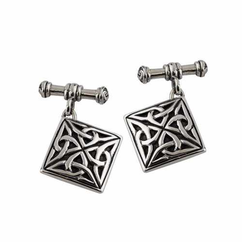 Square Celtic Trinity Knot Cufflinks with Chain- 925 Sterling Silver Square Celtic Trinity Knot Cufflinks with Chain- 925 Sterling Silver