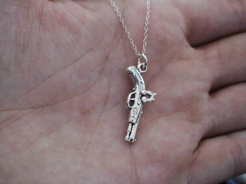 DUELING PISTOL- Sterling Silver Charm Necklace