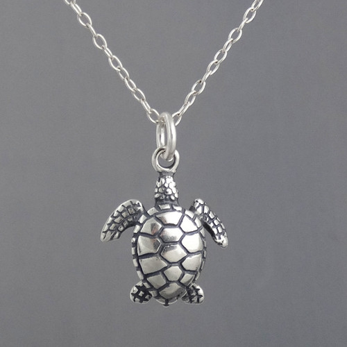 Sea Turtle 3D Pendant Necklace - 925 Sterling Silver - FashionJunkie4Life