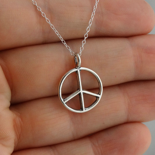 Peace Sign Necklace with Sparkling Detail in 10k Yellow Gold | Namefactory