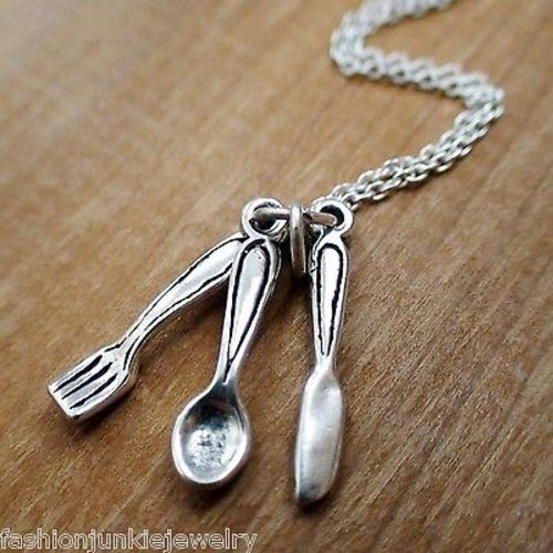 Eating Utensils Necklace - 925 Sterling Silver