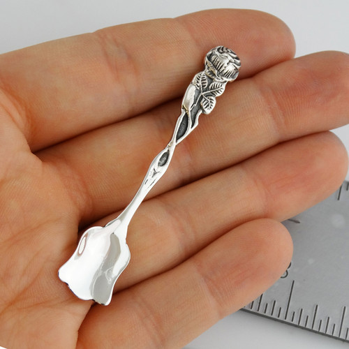 Salt Spoon with Rose Handle - 925 Sterling Silver - FashionJunkie4Life