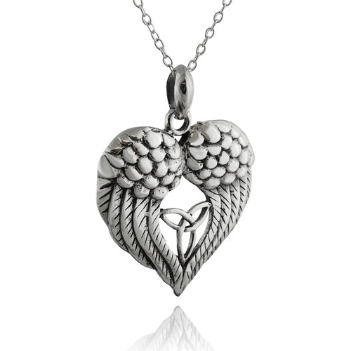 Angel Wings Heart Necklace w/Trinity Knot - 925 Sterling Silver Angel Wings Heart Necklace w/Trinity Knot - 925 Sterling Silver
