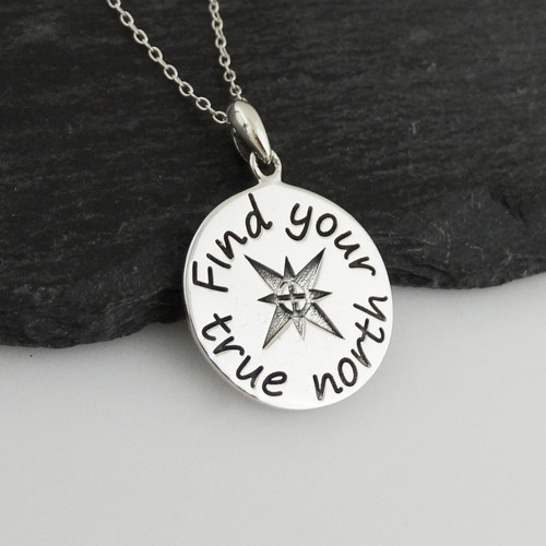 Find Your True North Compass Pendant Necklace - 925 Sterling Silver