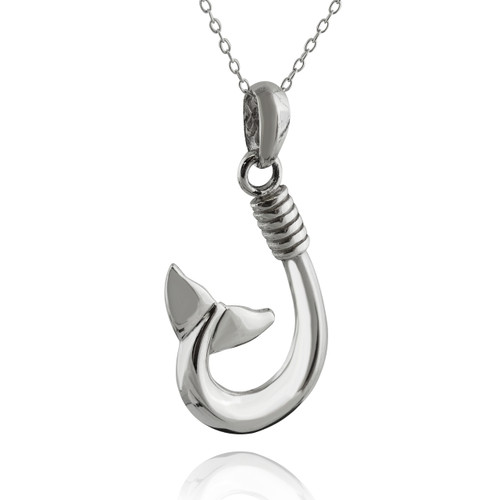 Whale Tail Hawaiian Fish Hook Necklace - 925 Sterling Silver