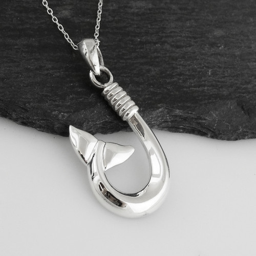 Hawaiian Fish Hook with Whale Tail Necklace - Sterling Silver -  FashionJunkie4Life