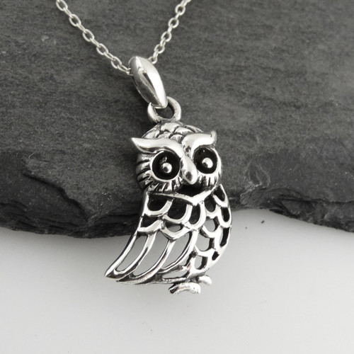 Detailed Owl Pendant - Openwork 925 Sterling Silver Detailed Owl Pendant - Openwork 925 Sterling Silver