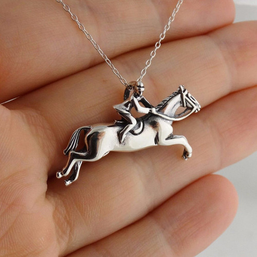 Sterling Silver Horse Running in Mountains Pendant 23x18mm