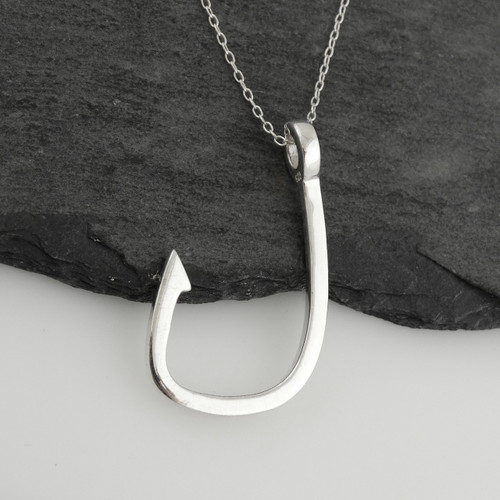 Hawaiian Fish Hook Pendant Necklace - Sterling Silver