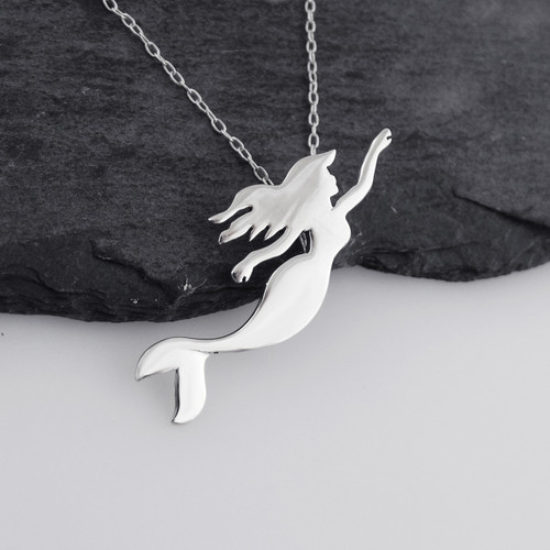 Swimming Mermaid Silhouette Necklace - Sterling Silver