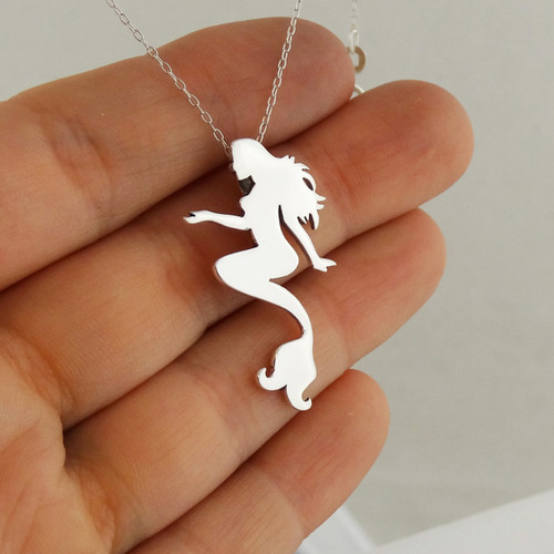 Sitting Mermaid Silhouette Necklace - Sterling Silver Sitting Mermaid Silhouette Necklace - Sterling Silver