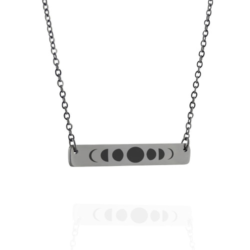 Moon Phases Horizontal Bar Necklace - Engraved Stainless Steel Moon Phases Horizontal Bar Necklace - Engraved Stainless Steel