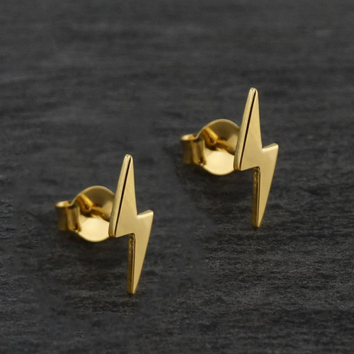 Lightning Bolt Stud Earrings - Gold Plated Brass Lightning Bolt Stud Earrings - Gold Plated Brass
