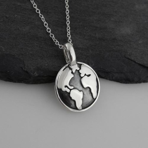 Earth Globe Necklace - 925 Sterling Silver Earth Globe Necklace - 925 Sterling Silver