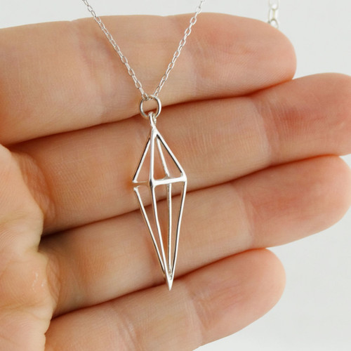 Geometric Diamond Shaped Cage Necklace - Sterling Silver Geometric Diamond Shaped Cage Necklace - Sterling Silver