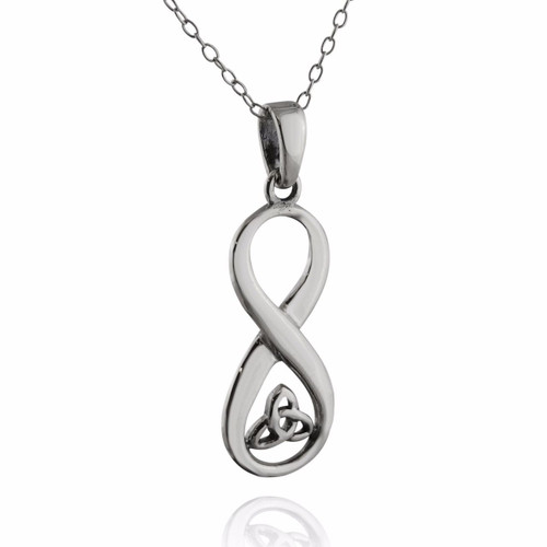 Trinity Knot Vertical Infinity Sign Necklace - Sterling Silver Trinity Knot Vertical Infinity Sign Necklace - Sterling Silver