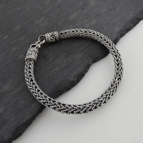 8" Fox Tail Weave Bali Bracelet - Sterling Silver