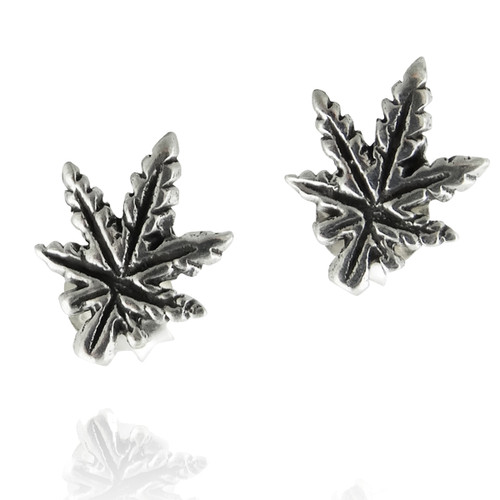 Cannabis Pot Leaf Stud Earrings - Sterling Silver