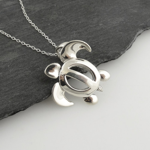 Sea Turtle Necklace with Open Split Shank - Sterling Silver Sea Turtle Necklace with Open Split Shank - Sterling Silver