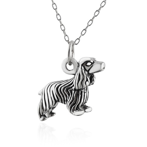 Cocker Spaniel Dog Charm Necklace - Sterling Silver