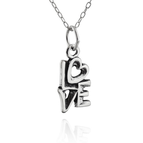 LOVE with Heart Monument Charm Necklace - Sterling Silver LOVE with Heart Monument Charm Necklace - Sterling Silver
