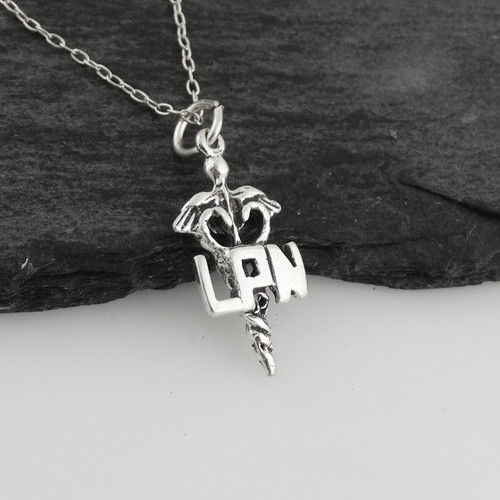 LPN Medical Caduceus Necklace - Sterling Silver
