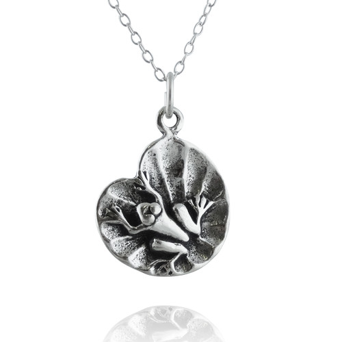 Frog on Lily Pad Charm Necklace Sterling Silver