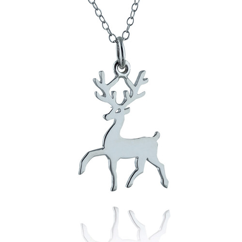 Stag Deer Reindeer Silhouette Charm Necklace, Sterling Silver Stag Deer Reindeer Silhouette Charm Necklace, Sterling Silver